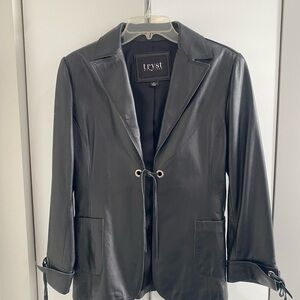 Tryst Black Leather Jacket with Fringe Ties